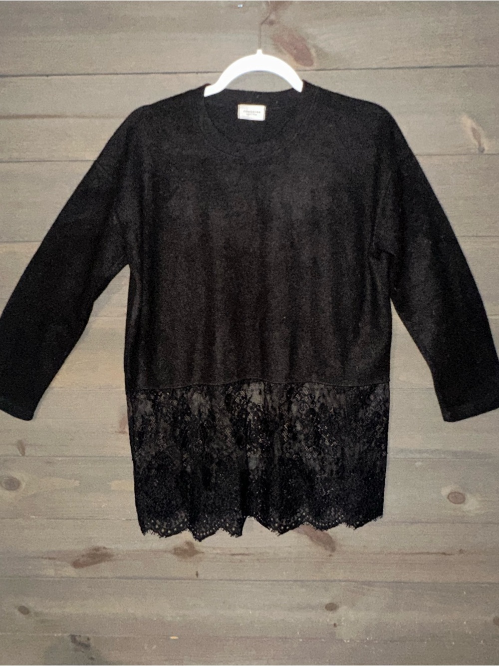 Black Lace-Hem Women's Sweater